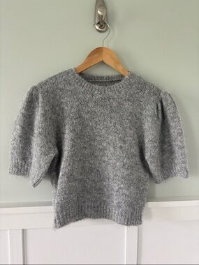 Vero Moda Heather Gray Puff-Sleeve Crew Sweater